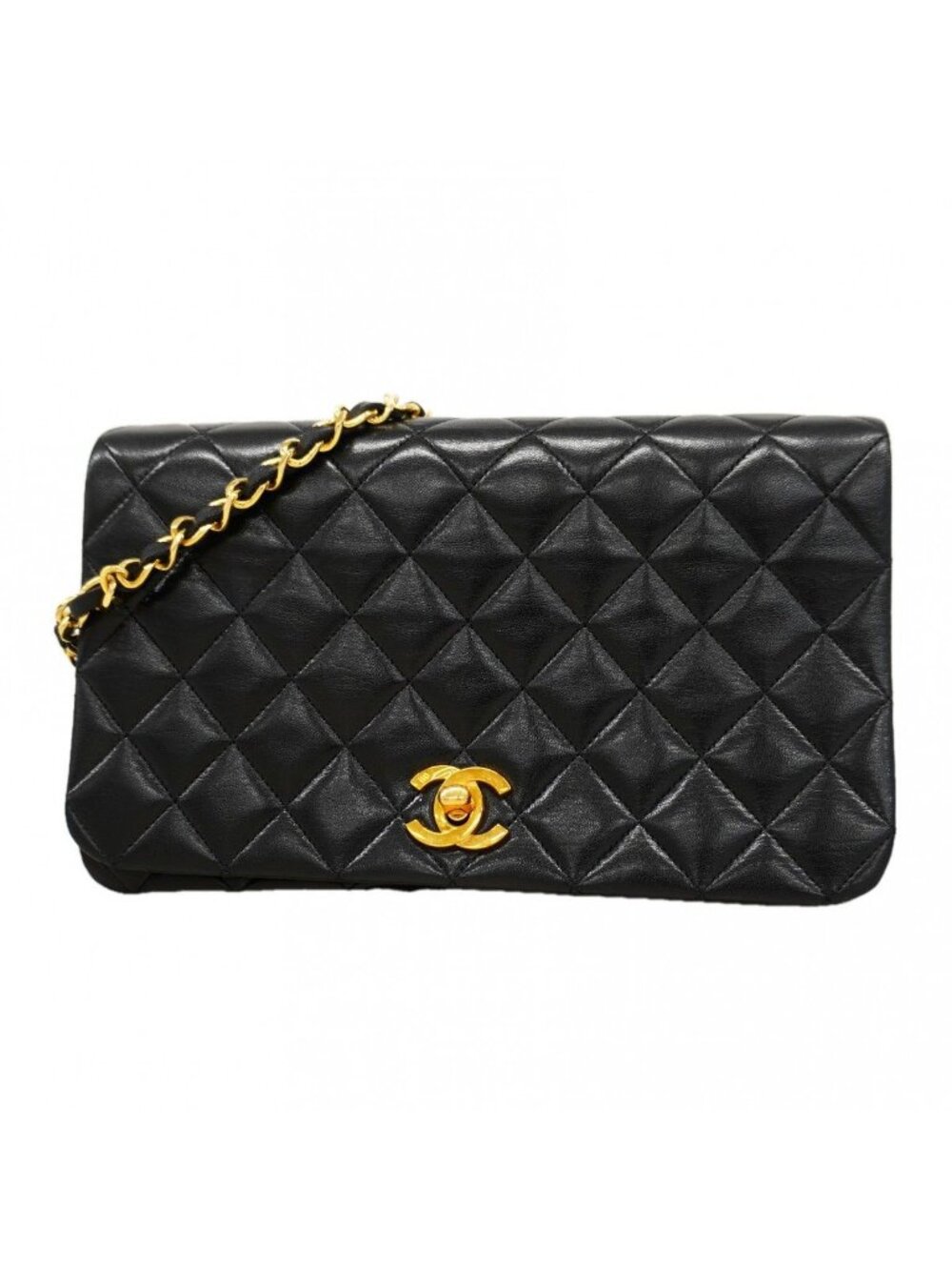 Chanel Shoulder Bag Quilted Lambskin Black Gold